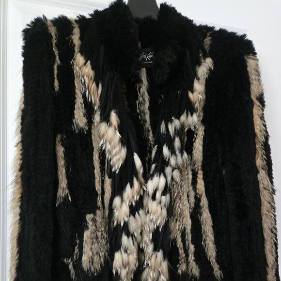 Black Knit Rabbit with Fox Fringe Jacket - Picture 4 of 9